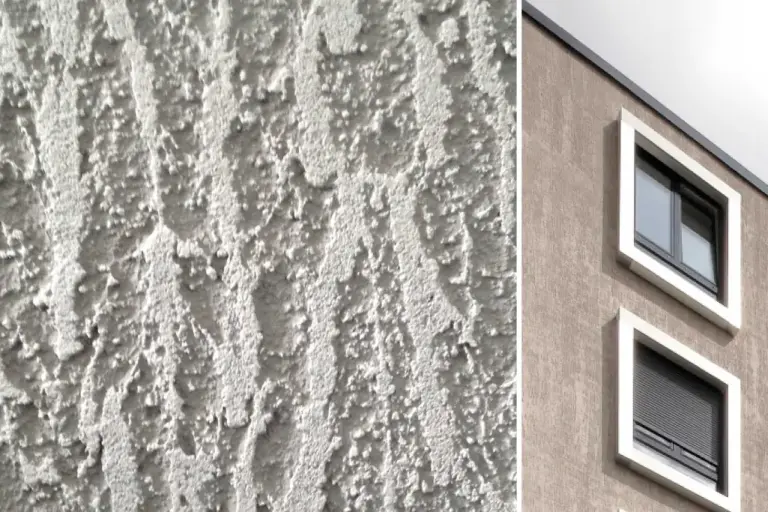 StoMiral render on the facade of a multiple dwelling, grey coarse render texture with StoSignature